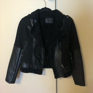 BlankNYC Black Faux Leather Shearling Fur Jacket